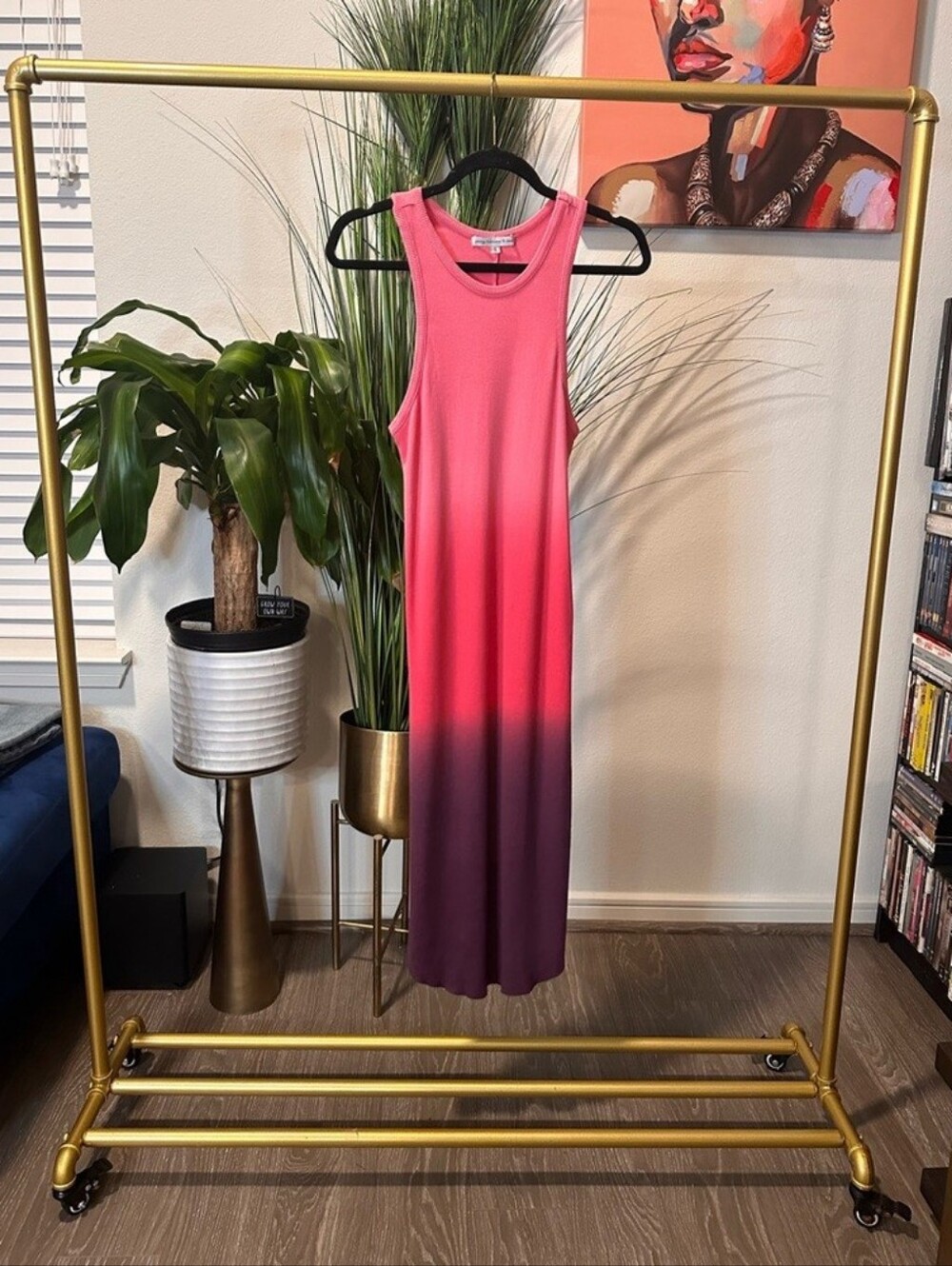 Young Fabulous & Broke Robbie Tie Dye Ribbed Tank Midi Dress Pink Purple Ombre